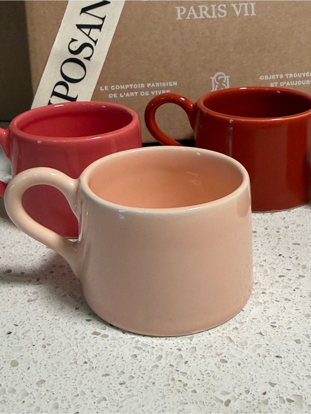 Sezane Set of 4 Ceramic Espresso Cups -Red, Terracotta, Blush & Pink -New in Box - Picture 5 of 15